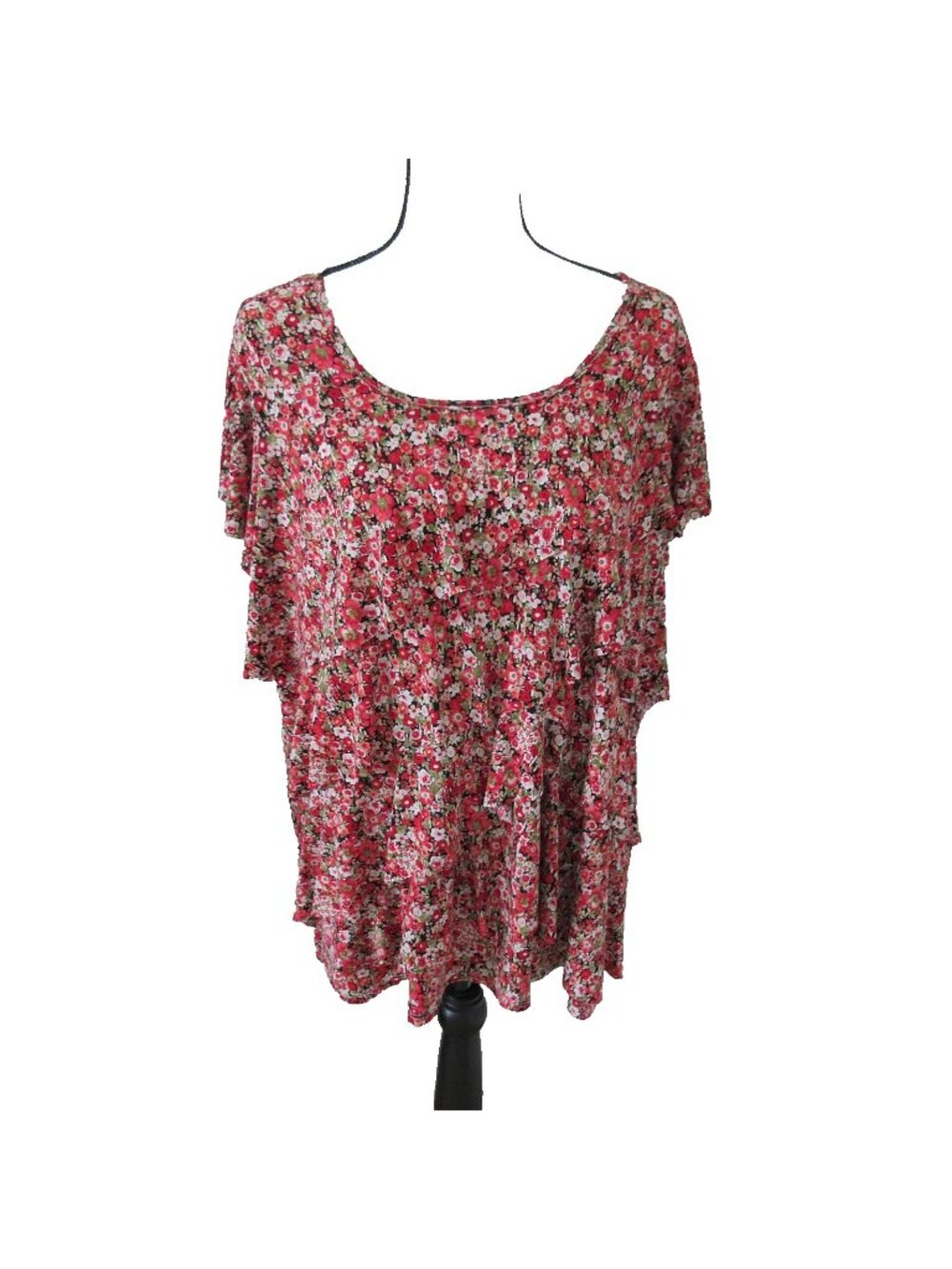 Westport 1962 Womens 2X Blouse Small Ruffle Tiers Red Pink Floral Tank Top